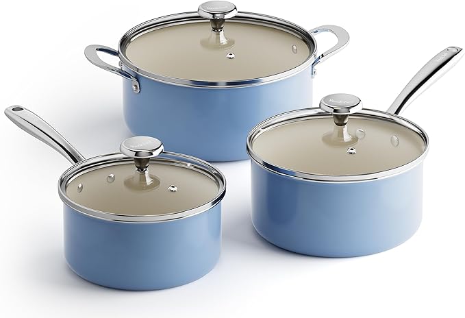 Redchef Non-stick Stock Pots Set 5QT Sauce Pan with Lids(2.5QT 3.5QT) Multifunctiona Kitchen Cookware Sets Non Toxic with Stay Cool Handle PTFE &amp PFAS &amp PFOA Free Dishwasher/Oven Safe (Bl