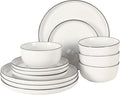 Gibson Home Oslo 12-Piece Porcelain Dinnerware Set – Dinner Plates Salad Plates &amp Bowls Classic White With Black Rim Everyday Dish Set for Home Kitchen Microwave &amp Dishwasher Safe