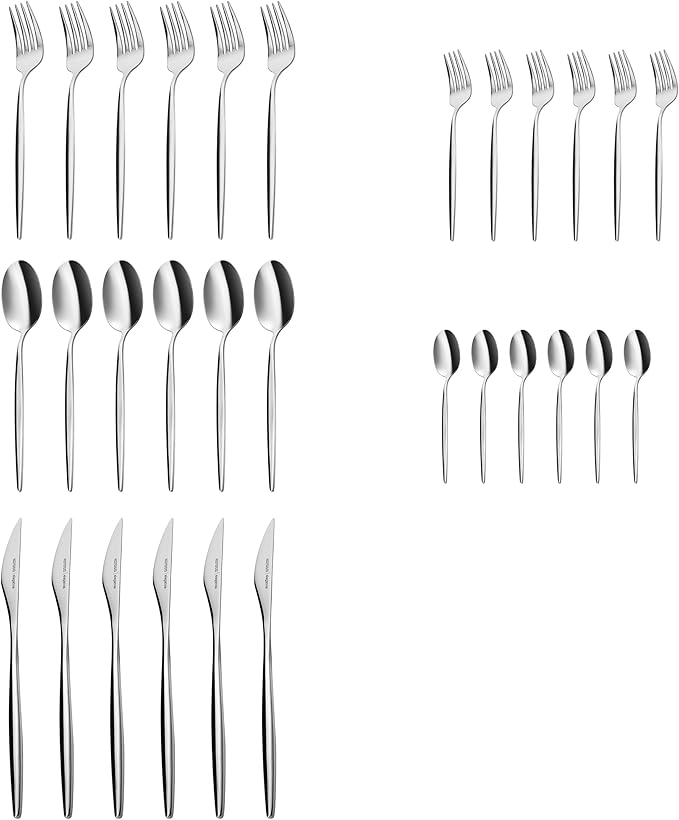 Karaca Lizbon - 18/10 Stainless Steel Silverware Set for 6 30 Piece Heavy Duty Flatware Set Dishwasher Safe Modern Cutlery incl. Kitchen Forks Spoons Knives Eating Utensils Sets - Silver