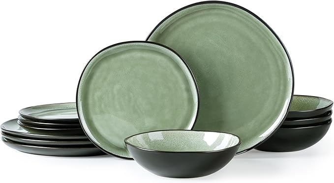 AmorArc Ceramic Dinnerware SetsHandmade Reactive Glaze Stoneware Plates and Bowls SetsHighly Scratch Resistant | Dishwasher &amp Microwave Safe Dishes SetService for 4 (12pc)