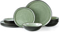 AmorArc Ceramic Dinnerware SetsHandmade Reactive Glaze Stoneware Plates and Bowls SetsHighly Scratch Resistant | Dishwasher &amp Microwave Safe Dishes SetService for 4 (12pc)