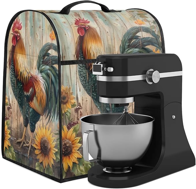 cfpolar Kitchen Aid Mixer Cover Compatible with 6-8 Quarts Flower Roosrer Sunflowers Stand Mixer Cover Kitchen Aid Mixers Accessories Appliance Organizer Bag Dust Covers with Zipper Pocket