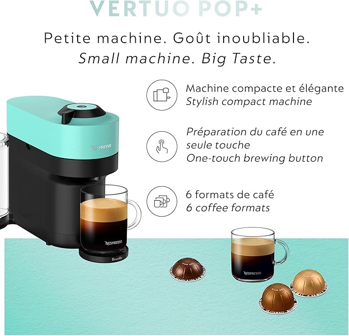 Nespresso Vertuo Pop+ Coffee and Espresso Maker by Breville Aqua Mint (Renewed)