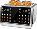 Smart Toaster 4 Slice Wide Slot– Dual Digital TouchScreen &amp Independent Control for Family | 1800W Stainless Steel for 5 Bread Types &amp 6 Toast Settings | Defrost Reheat &amp Single-Slice Mode