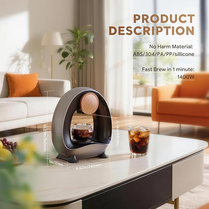 3 in 1 Single Serve Coffee Maker for K Cup Ground and Tea Leaves Grey Mini K Cup Coffee Brewer with One Button Operation1400W 20s Fast HeatingSmall Spaces for Bedroom/Dorms/Office/Kitchen