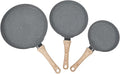 3PCS Grey Maifan Stone Frying Pan Set Anti Stick with Wooden Handles 3 Sizes for Versatile Cooking Ideal for Breakfast Pies and Cakes