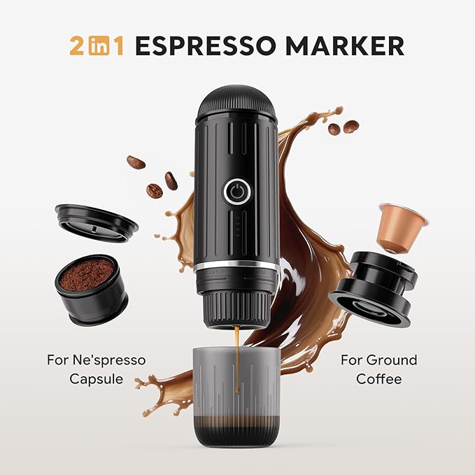 Portable Electric Espresso Coffee Maker for Ground Coffee &amp NS Capsule Fast Self-Heating Technology‌ with USB-C Perfect for RV Hiking Camping Office &amp On-the-Go Lifestyles Christmas Gift f