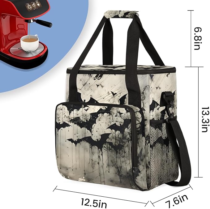 Magical Bat Coffee Maker Carrying Bag Oil Painting Bat Travel Storage Bag Compatible with K-Mini or K-Mini Plus Single Serve Coffee Brewer Carrying Case with Multiple Pockets &amp Shoulder Strap