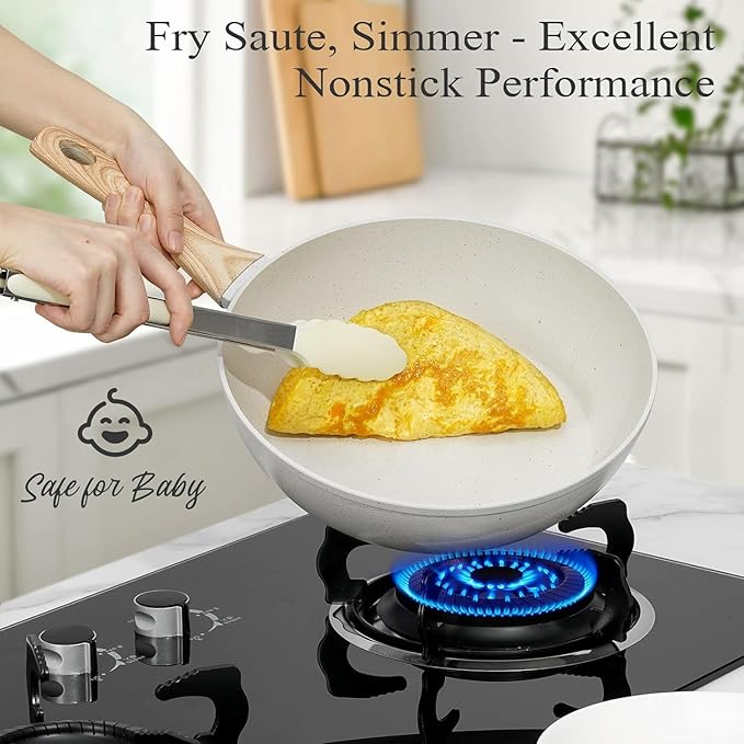 12pcs Pots and Pans Set Non StickKitchen Cookware Sets Induction CookwareNonstick Granite Cooking Set with Frying PansSaucepans Steamer Silicone Shovel Spoon &ampTongs Nonstick Pots Aluminium (Bl