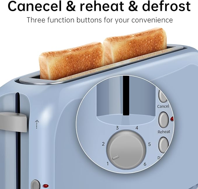 SEEDEEM 2 Slice Slim Toaster Single 10 Long Slot Toaster Fits Bagels &amp Artisan Bread 6 Shade Settings Cancel/Reheat/Defrost Removable Crumb Tray Auto Shut-Off Blue