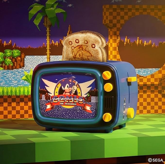Uncanny Brands Sonic the Hedgehog Retro TV Toaster with Light Up Frame Two Slice Model with Sonic Artwork Themed Kitchen Appliance