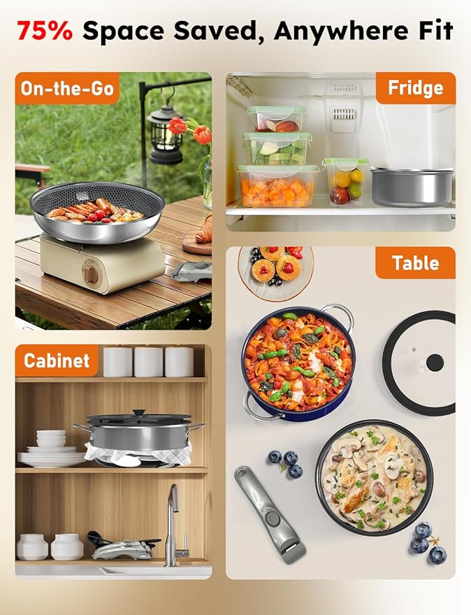 Pro DUXANO Ceramic Pots and Pans Set 2026 Upgraded Hybrid 3-Ply Stainless Steel Skillet 2X Non Stick High Heat Sear PFAS PTFE PFOA Free Non Toxic Induction CookwareRemovable HandleOven Safe12PC
