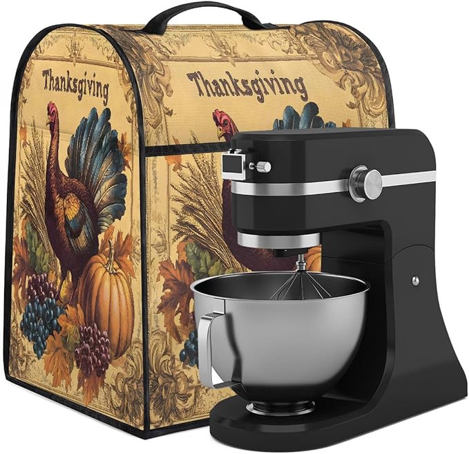 cfpolar Kitchen Aid Mixer Cover Compatible with 6-8 Quarts Thanksgiving Turkey Pumpkin Stand Mixer Cover Kitchen Aid Mixers Accessories Appliance Organizer Bag Dust Covers with Zipper Pocket
