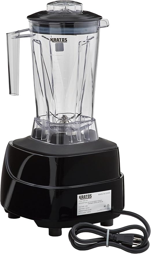 Kratos Commercial 3.5 HP Variable Speed Blender Pulse Feature 64 oz. Jar 120V 1800W NEMA 5-15P Plug Black Countertop Professional Blender (29B-005)