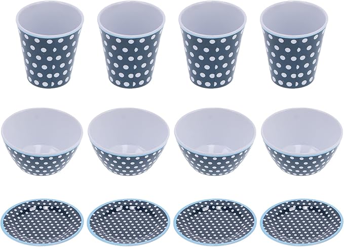 Dark Blue Dot Dinnerware Set Melamine Tableware Set Elegant Style Cup Salad Bowl Plate 12Pcs Household Dishes with Anti Drop Anti Scalding Design for Home Restaurant Hotel