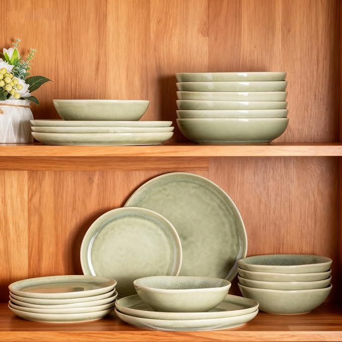 AmorArc Ceramic Dinnerware SetsHandmade Reactive Glaze Stoneware Plates and Bowls SetsHighly Scratch Resistant | Dishwasher &amp Microwave Safe Dishes SetService for 8 (24pc)