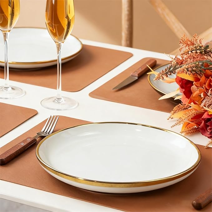 White and Gold Ceramic Dinnerware Sets for 4 16-Piece Luxury Plates and Bowls Sets with Gold Rim Modern Dish Set for Wedding Christmas Anniversary Crack Resistant | Dishwasher Safe (White)