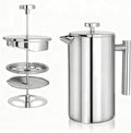French Press Coffee Maker 34 Oz Dual-wall insulation easy clean durable Stainless Steel French Press Coffee Maker Food grade safe and reliable suitable for home and camping silver.