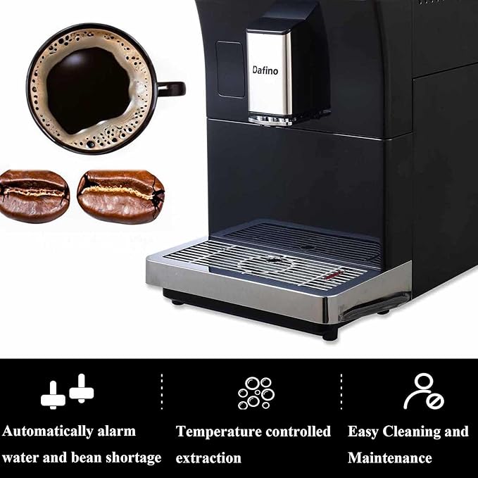 Full Automatic Espresso Machine Coffee Maker with LCD Display for Espresso Americano Long Coffee and Hot Water 4 Coffee Varieties Built in Grinder Stainless Steel Black