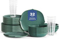 Stone Lain Baskerville 32-Piece Dinnerware Set Stoneware Borosilicate Glass Green