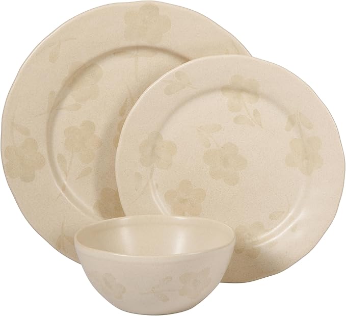 Bloomhouse - 2 Time Oprah's Favorite Things - Made in Portugal Hand Painted Dinnerware Set - Porto Petals 12 Piece (Service for 4) Floral Plates and Bowls Set - Lilly Cream