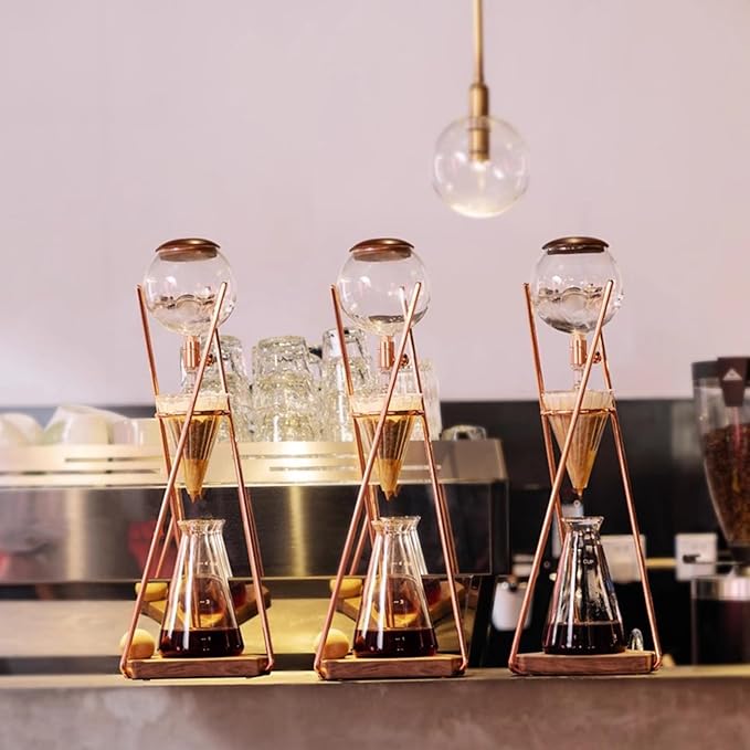 Cold Brew Drip Tower Ice Coffee Maker with Slow Drip Technology Stainless Steel Frame and 500ml Borosilicate Glass Pot for Coffee Lover Makes 3-5 Cups