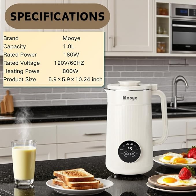 Automatic Nut Milk Maker Machine 8 in 1 Soy Milk Maker 35 oz Almond Machine Maker 12-Hour Delay Keep Warm Non Dairy Beverages Juice/Rice Paste/Clean/Milk Shake 800W Heating Self Cleaning