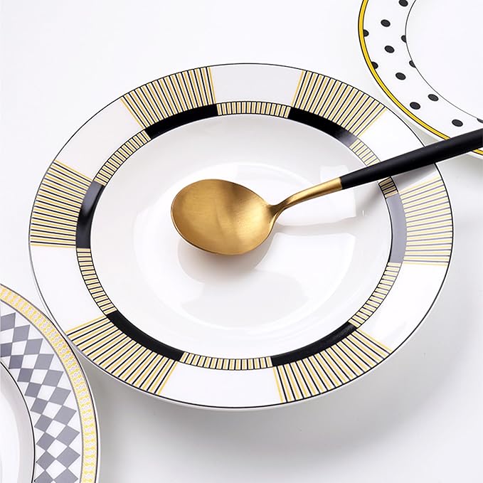 Black Gold Dinner Plates with Teacup and Saucer for 6 24 Pieces Premium Dinnerware Set Bone China Dishes Set for Kitchen Business Banquet Mother's Day Birthday