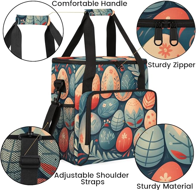 Boho Floral Coffee Maker Carrying Bag Easter Egg Travel Storage Bag Compatible with K-Mini or K-Mini Plus Single Serve Coffee Brewer Carrying Case with Multiple Pockets &amp Shoulder Strap