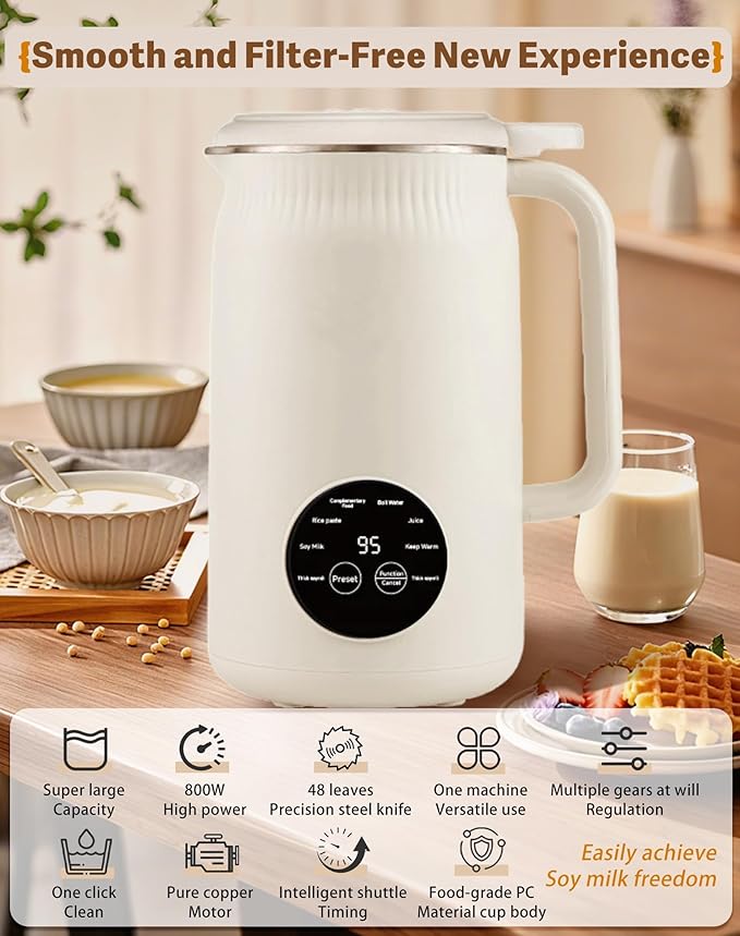 Nut Milk Maker Machine Nut Milk Maker Blender The 8-in-1 Multifunction NutMilk &amp Juice Maker Nutmilk Machine with Keep Warm/One-Button Self-Cleaning/Delay Start (White)