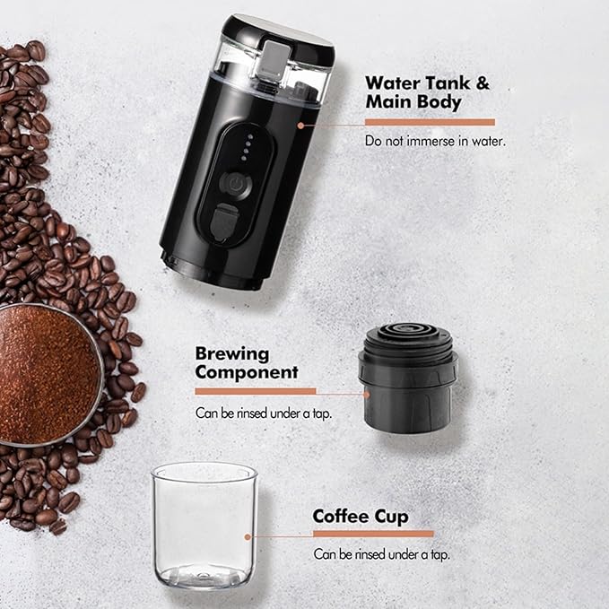 HURRISE Portable Electric Coffee Maker Travel Portable Espresso Machine 12V Car Coffee Maker Camp Coffee Maker for NS Capsules Hiking Office (Black)