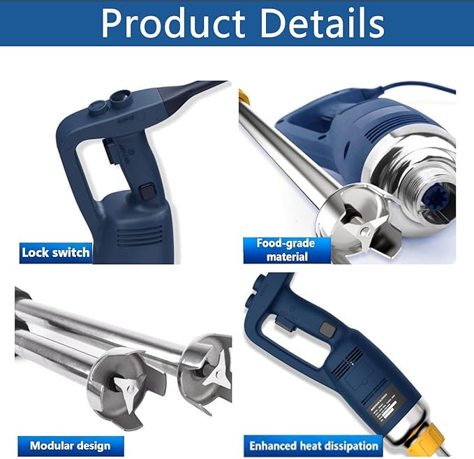 Multi-Functional Portable BlenderCommercial Handheld Blender High Power Continuously Variable Speed Stainless Steel Blades Suitable For Soups Sauces Mashed Potatoes Cream etc.