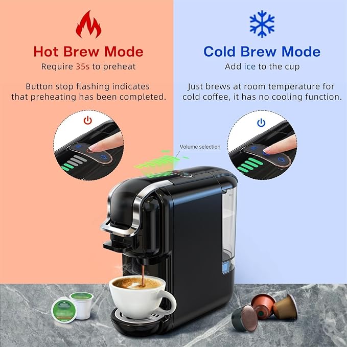 Multi-Capsule Coffee Maker Hot/Cold Coffee Maker Milk ESE Pod Ground Coffee Cafeteria 19 Bar 5 in 1 (Color : H2B M1A Tray WH Size : CHINA_EU)