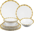 Supreme Housewares 12-Piece Melamine Dinnerware Set Includes Dinner Plates Salad Plates Bowls Service for 4. (Bamboo)