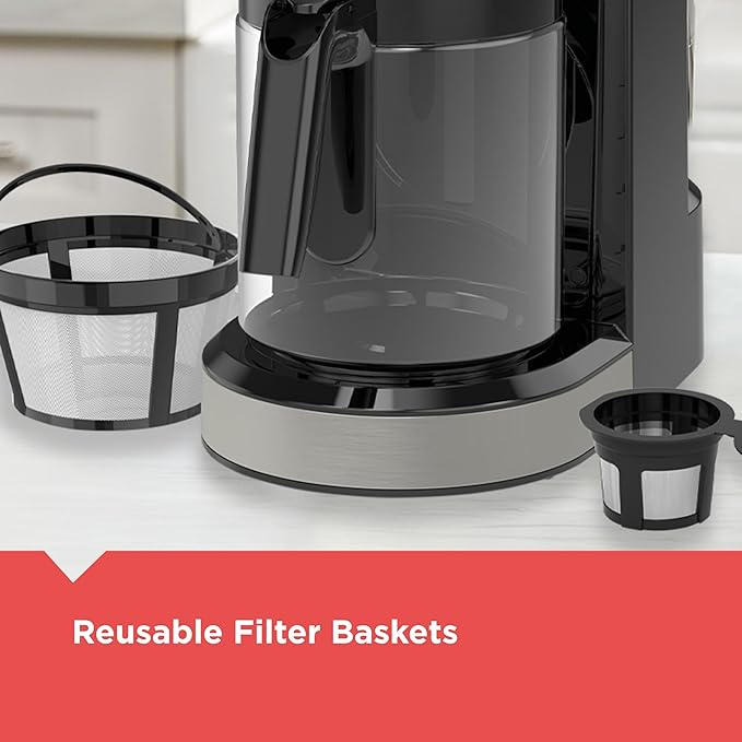 Black+Decker Dual Brew 14-Cup Carafe Single Serve Coffee Maker with Auto-Clean Function Compact Design K-Cup &amp Reusable Ground Filter Compatible with 70 oz. Water Reservoir &amp Fast Brew Techn