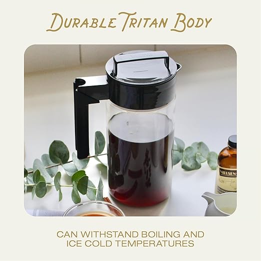 Takeya Tritan Cold Brew Coffee Maker - Airtight Pitcher with Leak-Free Lid - BPA-Free Cold Brew Maker with Silicone Handle - Dishwasher-Safe Pitcher for Homemade-Cold-Brew - 1 QuartBlack(Pack of 4)