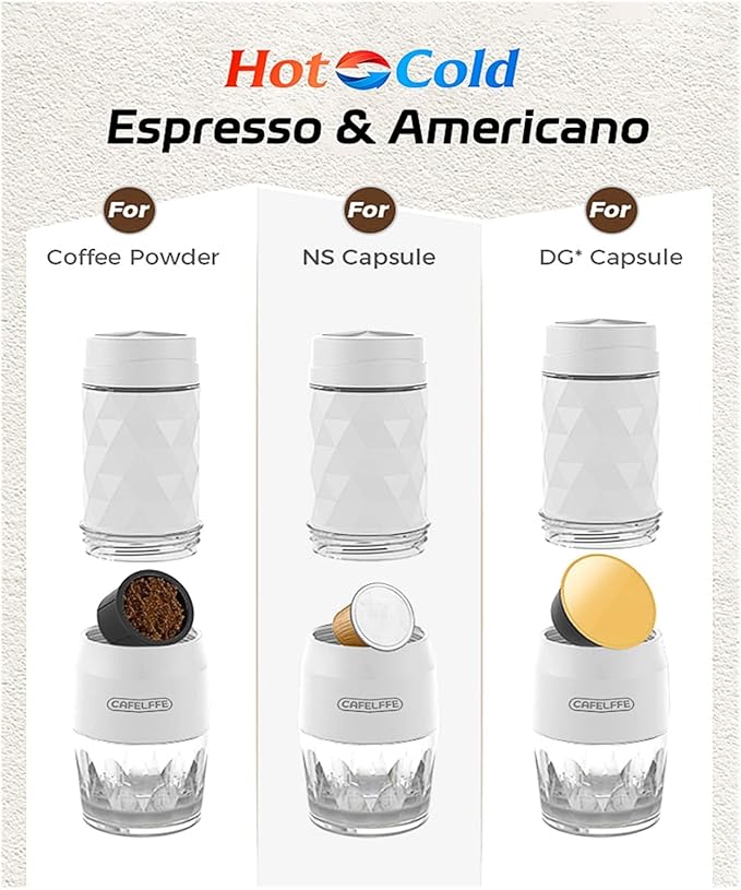 3 In1 Portable Coffee Machine Hot/Cold Water Manual Espresso Maker For Capsule &amp Ground Hand Press Brewer Hiking Travel(Black)