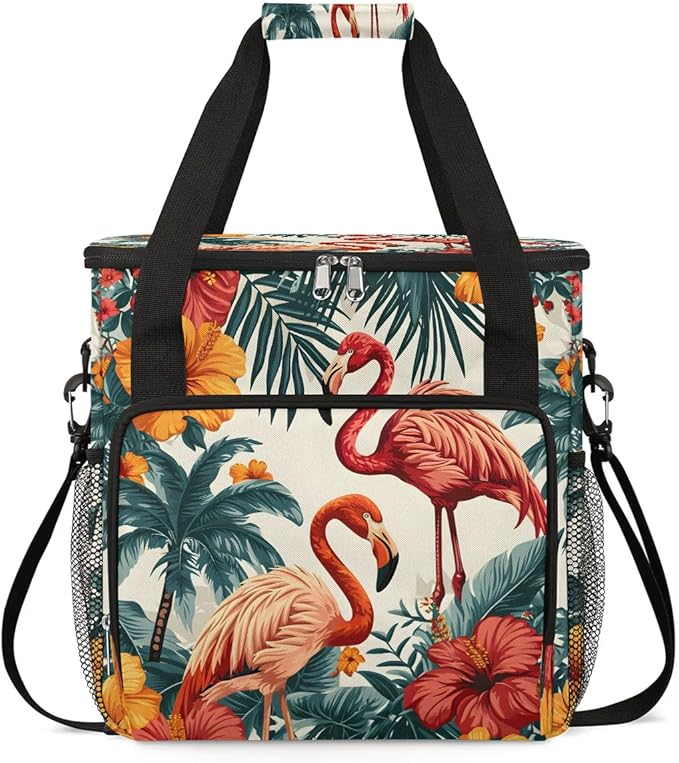 Flamingo Flower Leaves Coffee Maker Carrying Bag for Keurig K-Mini or K-Mini Plus Storage Portable Coffee Maker Travel Bag