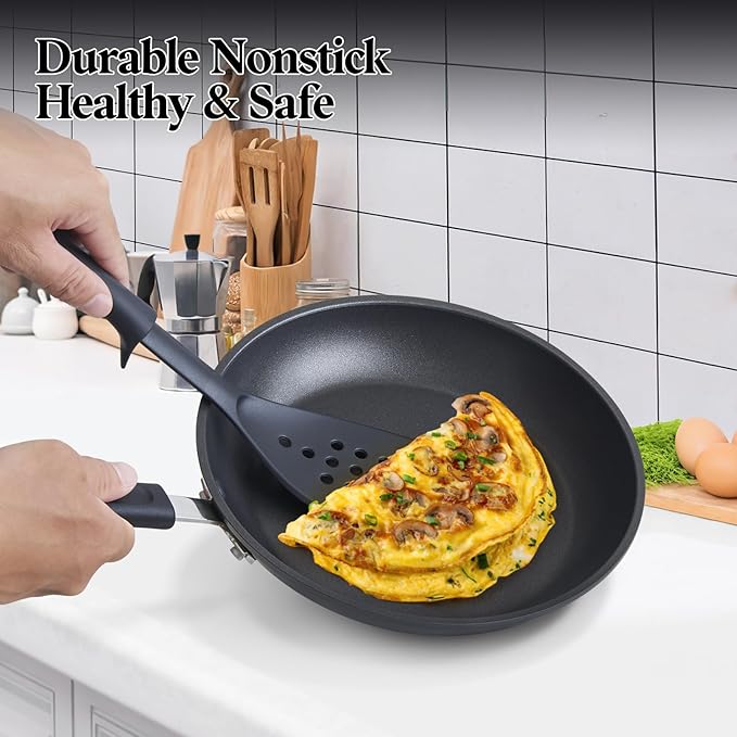 Cook N Home Pots and Pans Set Nonstick Professional Hard Anodized Cookware Sets 12-Piece Dishwasher Safe with Stay-Cool Handles Black