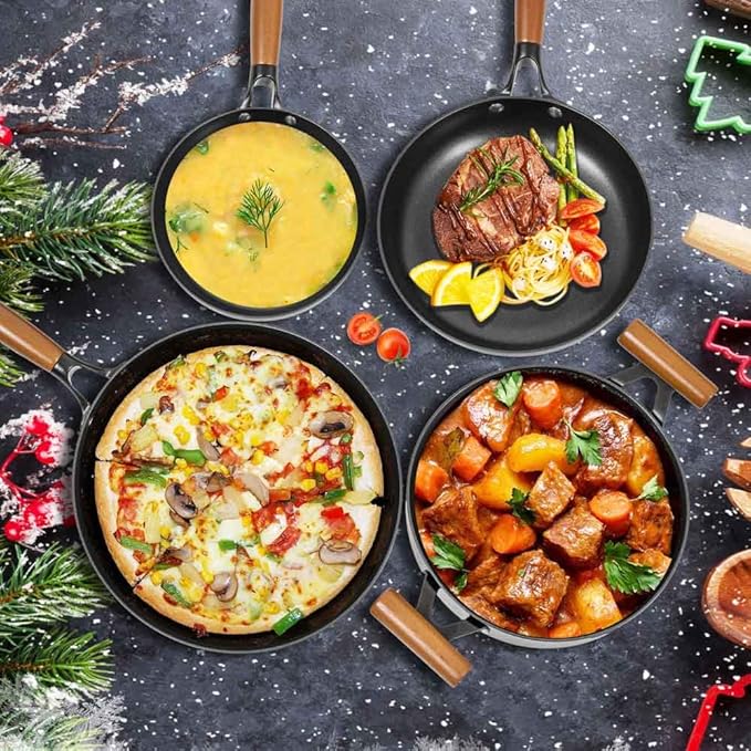 AUDANNE Nonstick Pots and Pans Set 9 Pieces Non Stick Kitchen Cookware Cooking Skillets Include Frying Pan with Lid Saucepan Casserole Spoon Turner Spatula PFOA Free for Induction Black