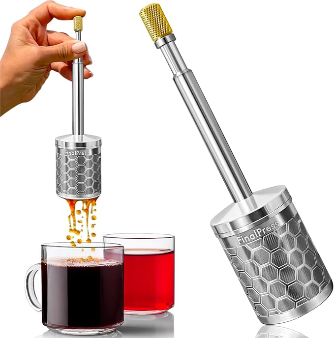 FinalPress Original Coffee &amp Tea Maker – Portable Stainless Steel Micro French Press – Patented 3-in-1 Technology for Hot Iced &amp Cold Brew – Perfect for Home Camping &amp Travel