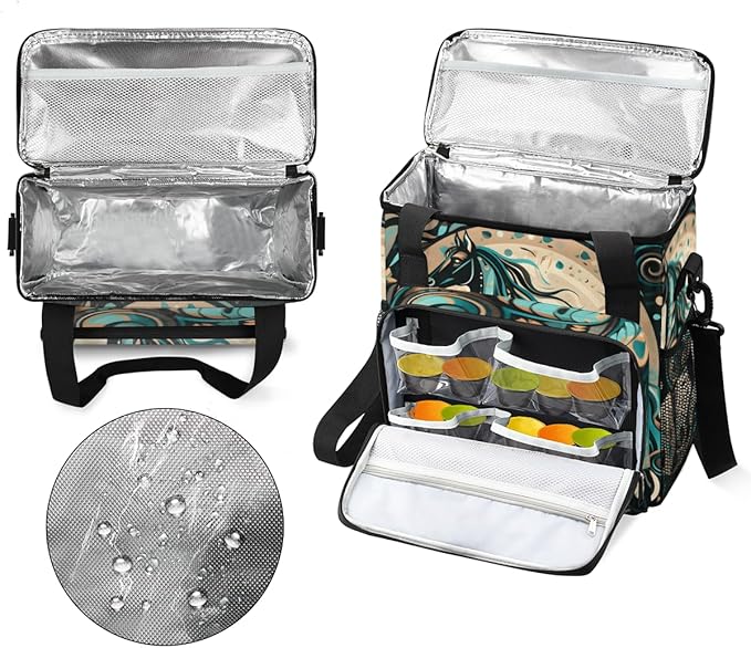 Abstract Horse Coffee Maker Carrying Bag Aztec Horse Travel Storage Bag Compatible with K-Mini or K-Mini Plus Single Serve Coffee Brewer Carrying Case with Multiple Pockets &amp Shoulder Strap