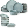Famiware Dinnerware Set for 4 (12 Piece) and 4oz Dipping Bowl Set (6 Piece) - Star Stoneware Dishes - Smoky Blue