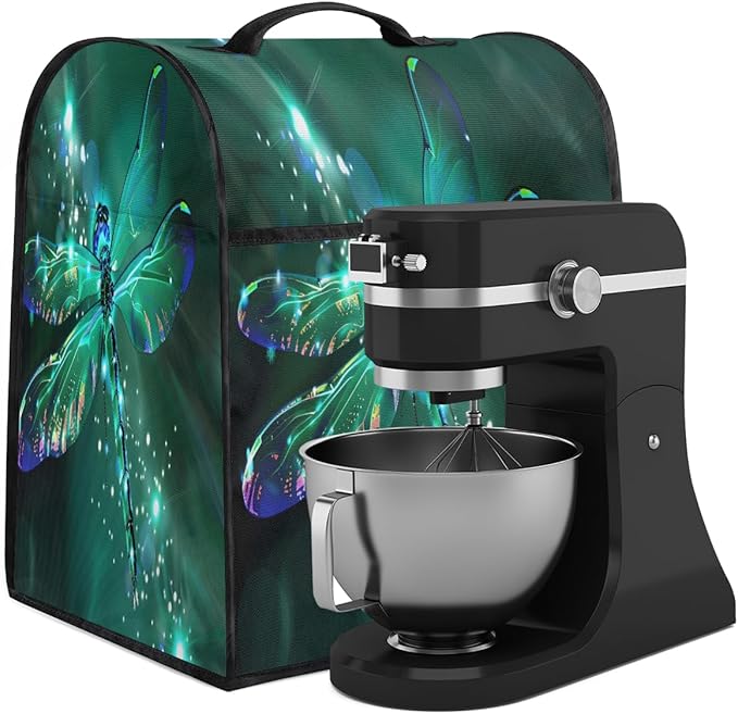 cfpolar Kitchen Aid Mixer Cover Compatible with 6-8 Quarts Vintage Green Dragonfly Stand Mixer Cover Kitchen Aid Mixers Accessories Appliance Organizer Bag Dust Covers with Zipper Pocket