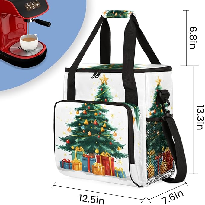 Christmas Gift Coffee Maker Carrying Bag Cartoon Tree Travel Storage Bag Compatible with K-Mini or K-Mini Plus Single Serve Coffee Brewer Carrying Case with Multiple Pockets &amp Shoulder Strap