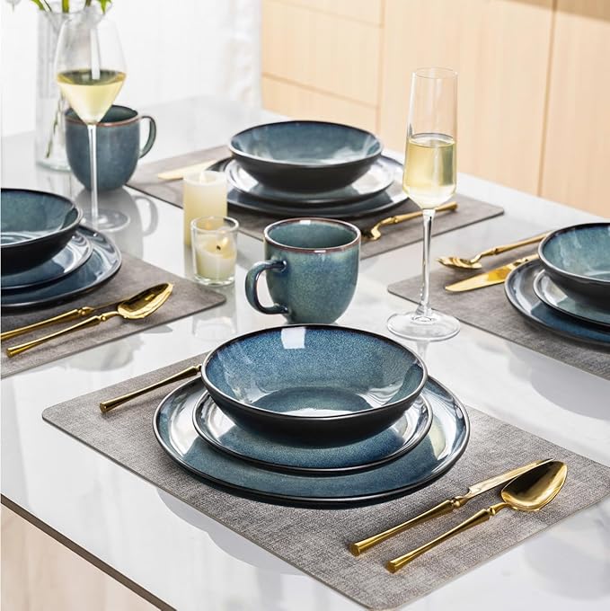 AmorArc Ceramic Dinnerware SetsHandmade Reactive Glaze Stoneware Plates and Bowls SetsHighly Scratch Resistant | Dishwasher &amp Microwave Safe Dishes SetService for 6 (18pc)