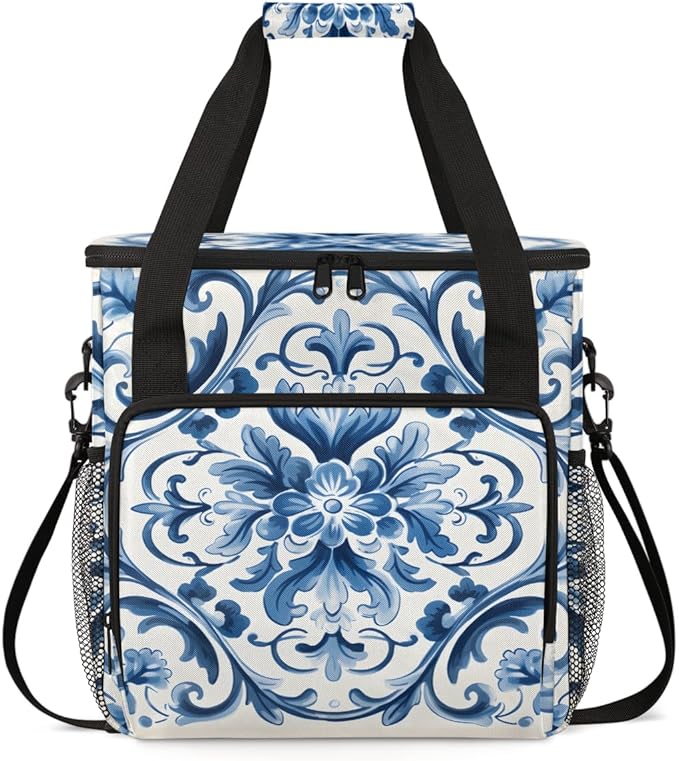 Botanic Flower Coffee Maker Carrying Bag Retro Flower Travel Storage Bag Compatible with K-Mini or K-Mini Plus Single Serve Coffee Brewer Carrying Case with Multiple Pockets &amp Shoulder Strap