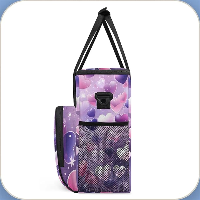 Valentine's Day Pink Purple Heart Coffee Maker Carring Bag Large Insulated Storage Organizer Case Tote Bags with Shoulder Strap for Travel Work Picnic