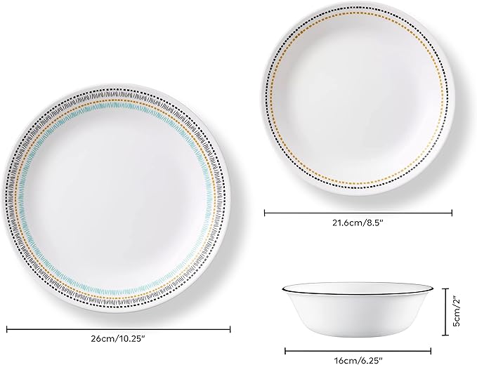 Corelle Vitrelle Glass Dinnerware Set Chip &amp Crack Resistant Triple Layer Glass 4-PC Dinner Plates Paloma