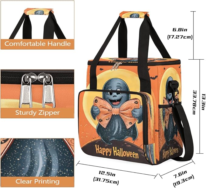 Halloween Ghost Moon Bow Coffee Maker Carring Bag Travel Carrying Storage Tote Bag Compatible with Keurig K-Mini or K-Mini Plus Portable Single Serve Coffee Brewer Case with Pockets for K-cup Pods